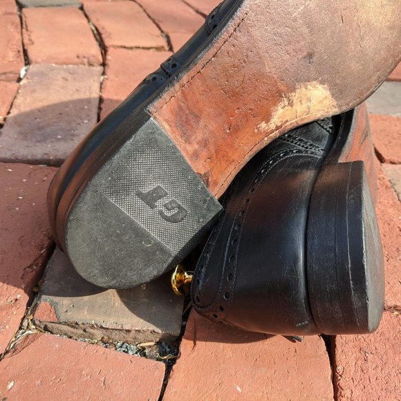 VTG Alan McAfee Mens Wingtip Shoes 11 C Black Leather Brogue England - Picture 8 of 16